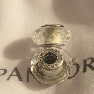 Preowned Pandora Fascinating White Facetted Murano Glass Bead. RTV $55.00